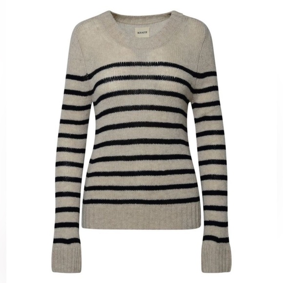 KHAITE Tilda Striped Cashmere Sweater Ribbed Fisherman Ecru Black Small EUC - Picture 12 of 12